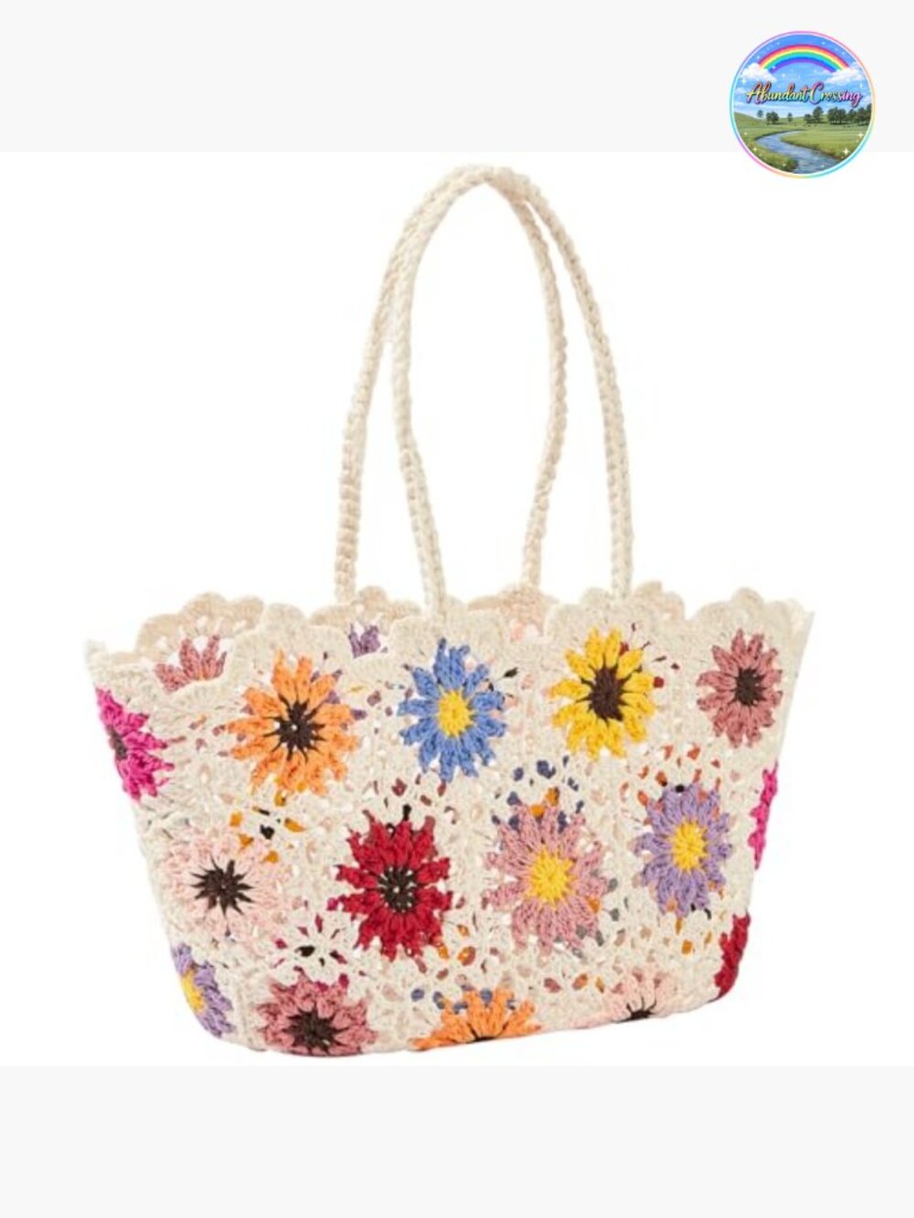 Large Floral Straw Tote Beach Bag Woven Handbag Summer Vacation - Picture 4 of 7